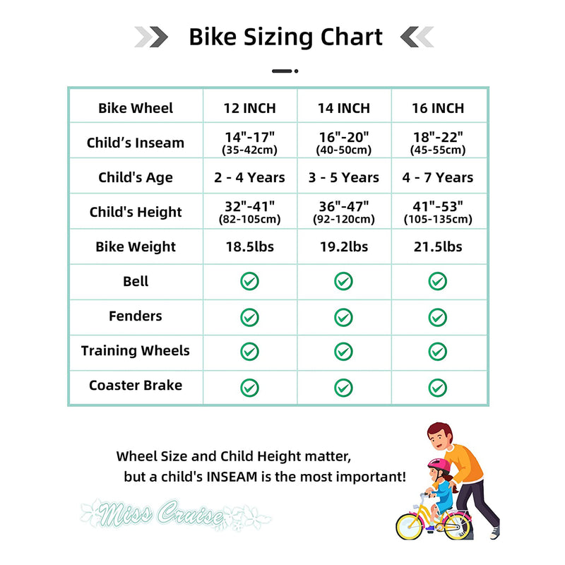 Joystar 16 Inch Kids Cruiser Bike w/ Training Wheels, Ages 4 to 7, Mint Green