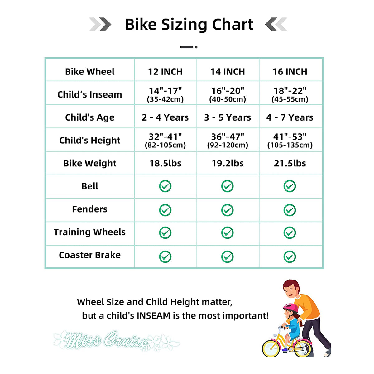 Joystar 16 Inch Kids Cruiser Bike w/ Training Wheels, Ages 4 to 7, Mint Green - VMInnovations