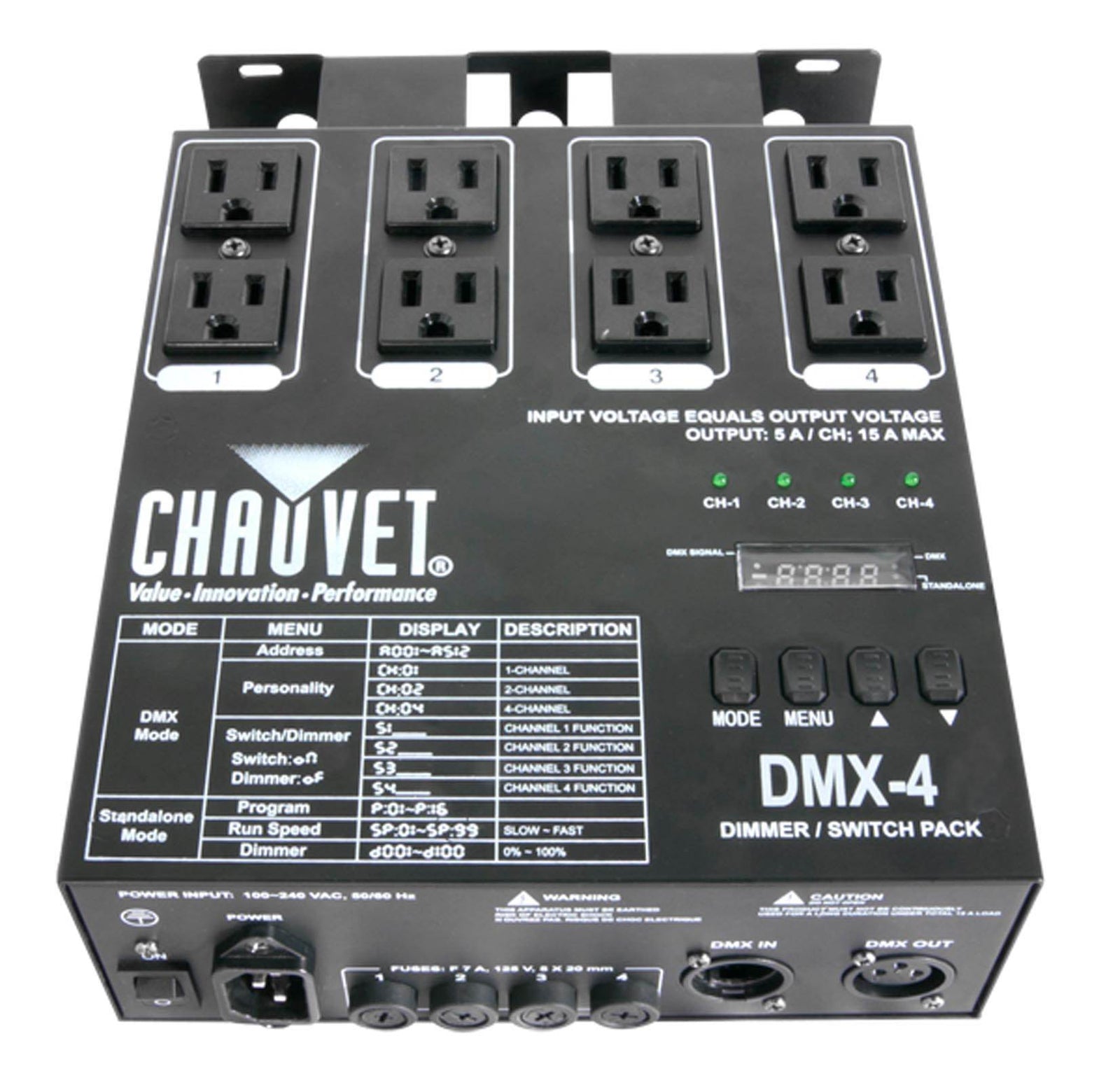 CHAUVET DJ DMX-4 4 Channel DMX-512 DJ Dimmer/Switch Relay Pack Light Controller - VMInnovations