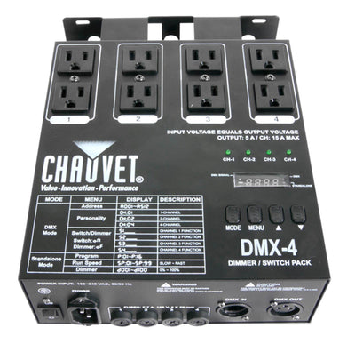 CHAUVET DJ DMX-4 4 Channel DMX-512 DJ Dimmer/Switch Relay Pack Light Controller - VMInnovations
