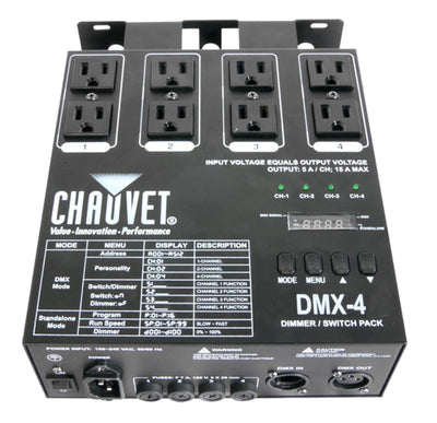 CHAUVET DJ DMX-4 4 Channel DMX-512 DJ Dimmer/Switch Relay Pack Light Controller