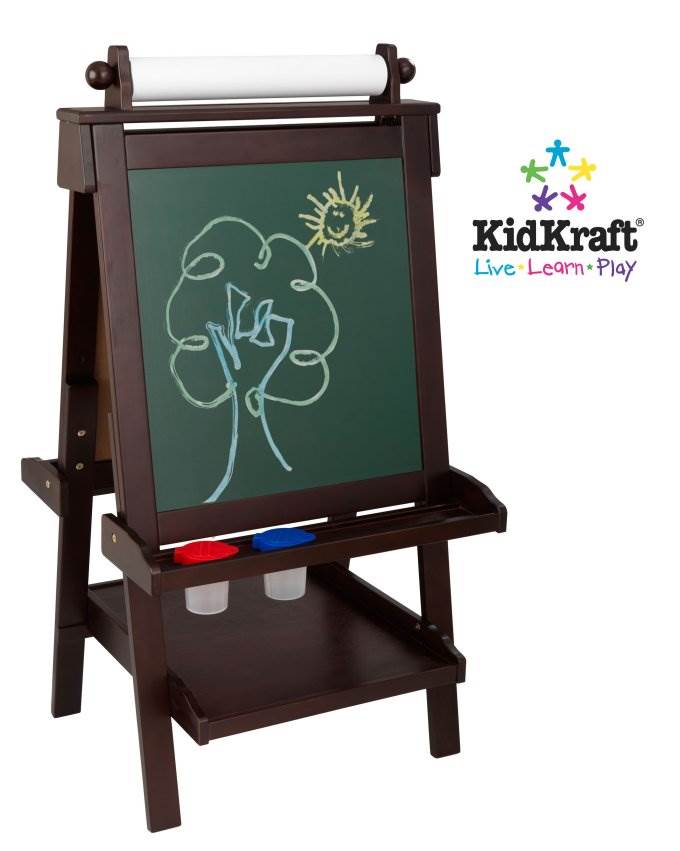 KidKraft Deluxe Wooden Easel Art Center - Espresso - Open Box