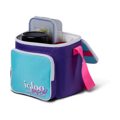 Igloo 90s Retro Collection Square Neon Lunch Box Soft Side Cooler Bag, Purple