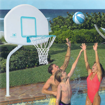Dunn-Rite Deck Pool Basketball Hoop + V200 AquaVolley Pool Volleyball Net Set