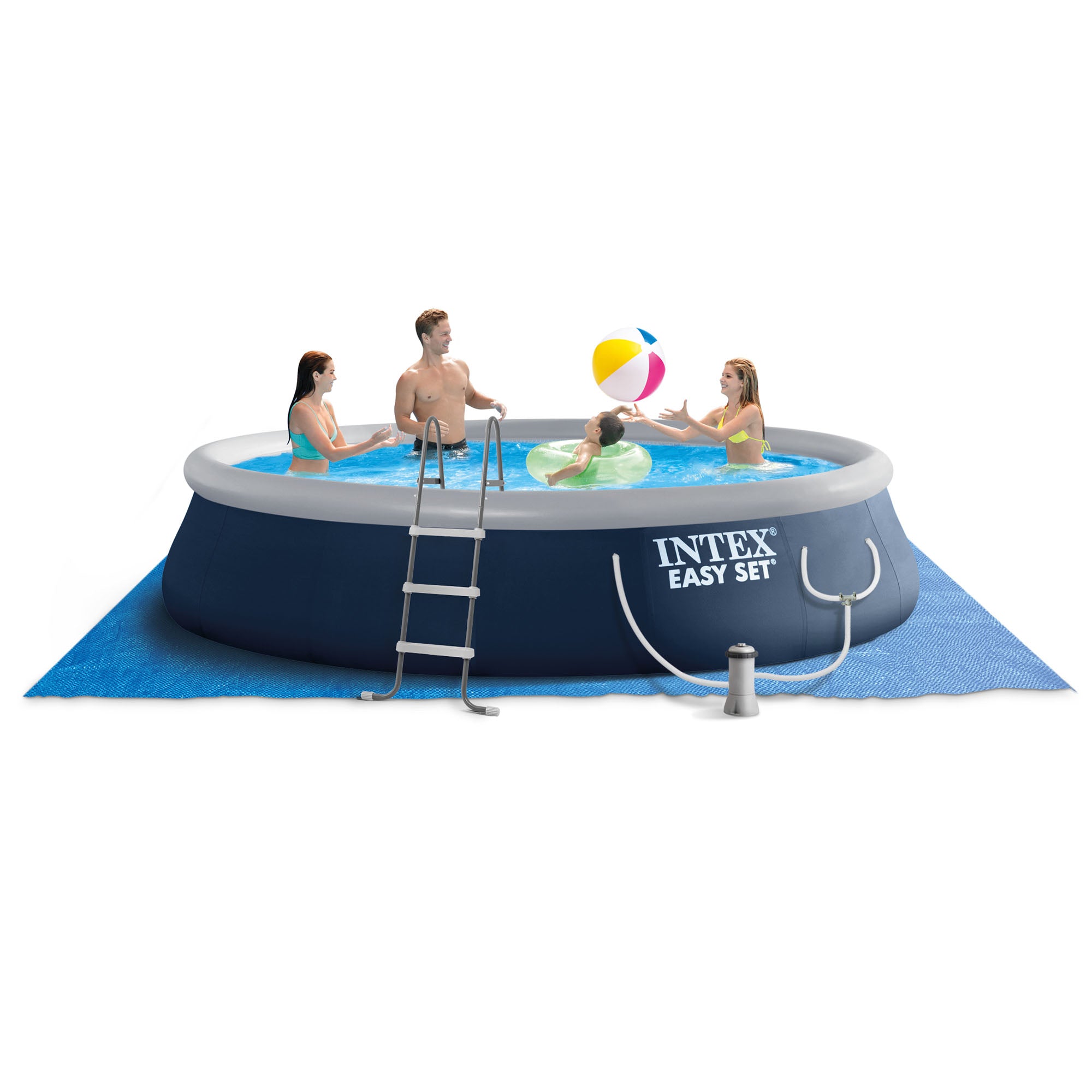Intex Easy Set 15ft x 42in Inflatable Outdoor Above Ground Swimming Pool w/ Pump + Pool Care 36150 Swimming Pool Chemical 3-Inch Chlorine Tablets, 50 Pounds (2 Pack)
