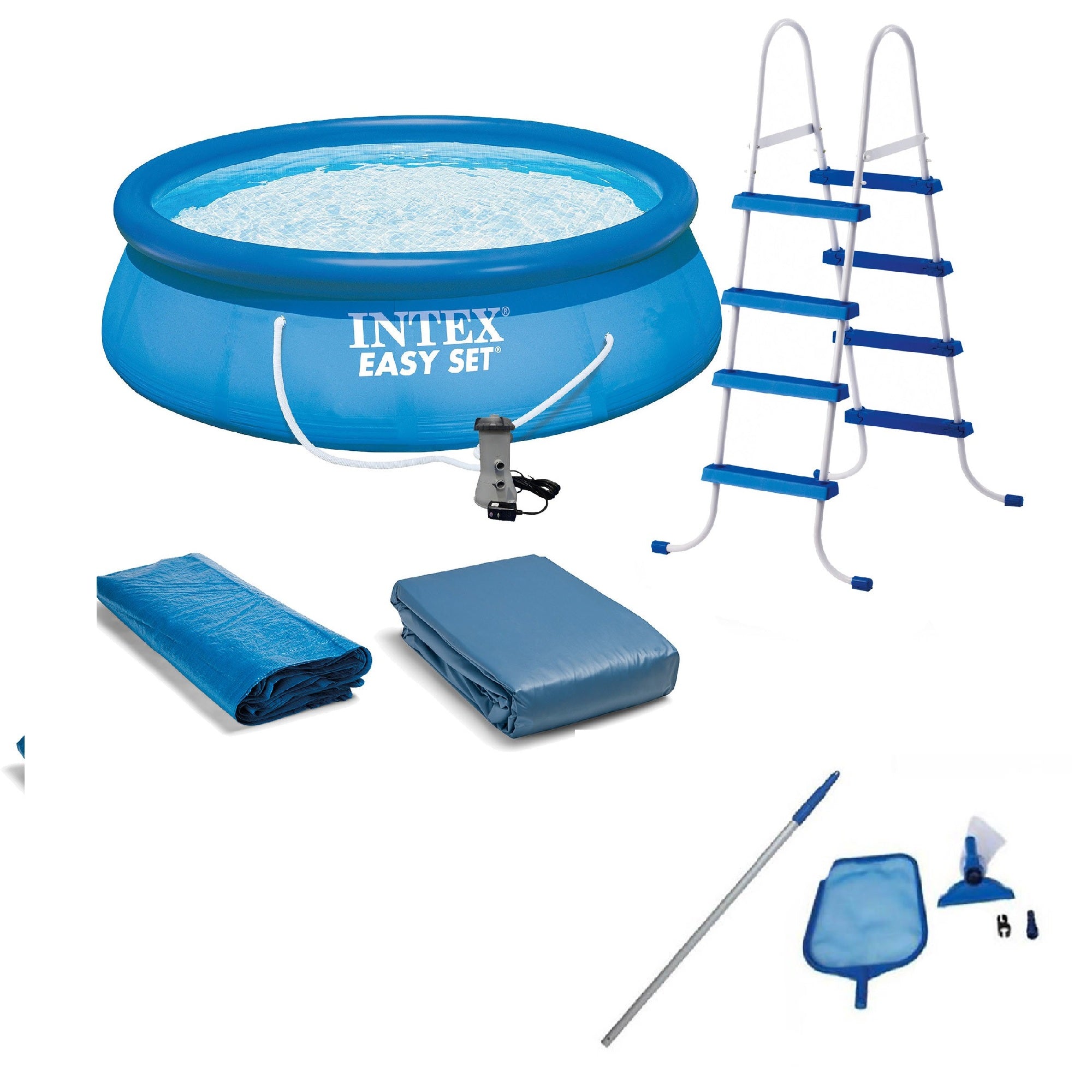 Intex 15' x 48" Inflatable Easy Set Pool, Ladder & Cleaning Maintenance Kit