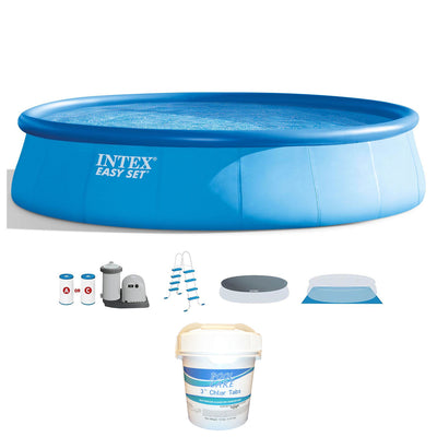 Intex 18 x 4 ft Inflatable Above Ground Pool Set w/ Pool Care Chlorine, 10 Lbs