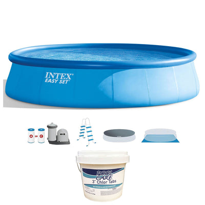 Intex 18 x 4 ft Inflatable Above Ground Pool Set w/ Pool Care Chlorine, 25 Lbs