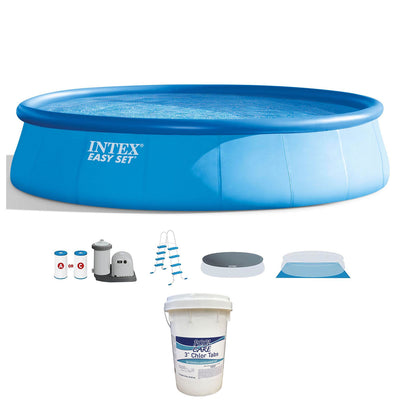 Intex 18 x 4 ft Inflatable Above Ground Pool Set w/ Pool Care Chlorine, 50 Lbs