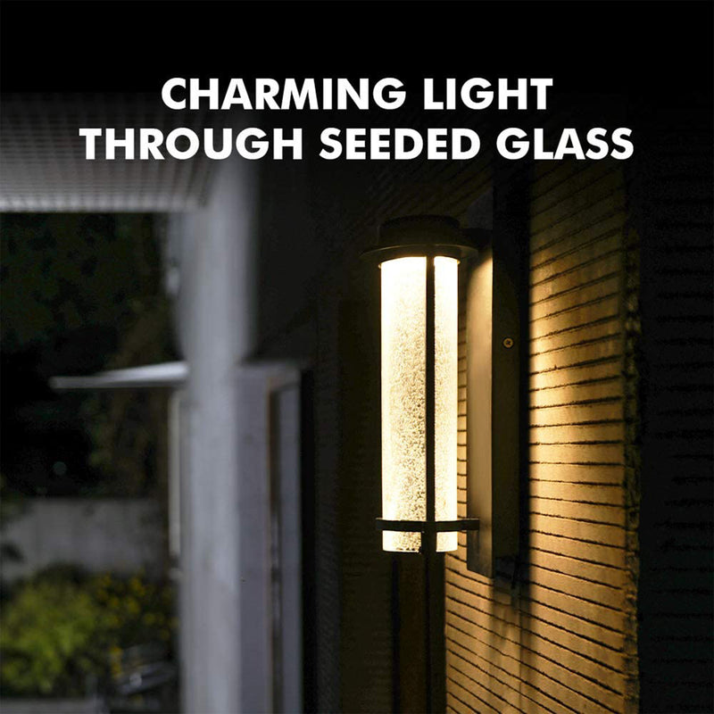 Lutec Aquarius LED 600 Lumen Modern Porch Wall Light Lamp w/ Seeded Glass, Black