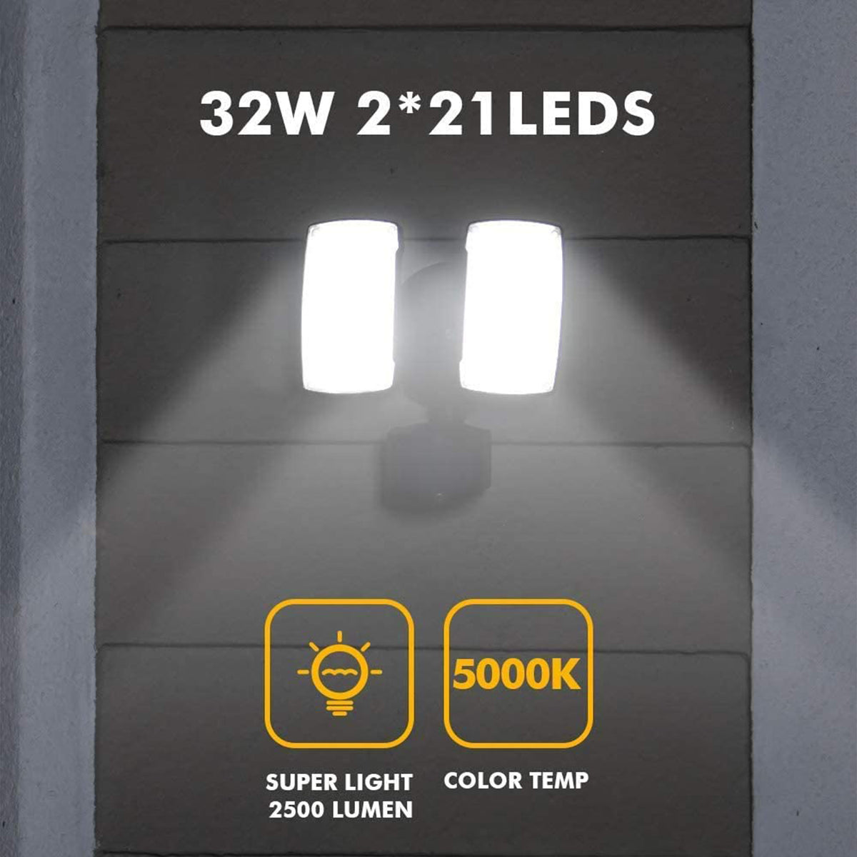 Lutec Outdoor Dual Head Floodlight Home Security Motion Sensor Light, Black