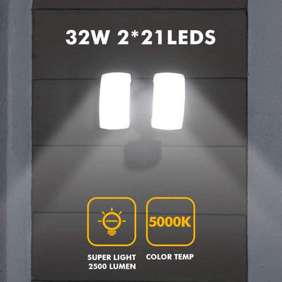 Lutec Outdoor Dual Head Floodlight Home Security Motion Sensor Light, Black