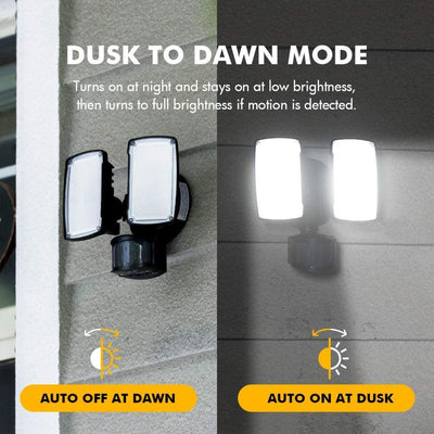 Lutec Outdoor Dual Head Floodlight Home Security Motion Sensor Light, Black