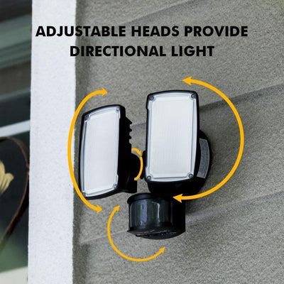 Lutec Outdoor Dual Head Floodlight Home Security Motion Sensor Light, Black