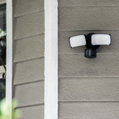 Lutec Outdoor Dual Head Floodlight Home Security Motion Sensor Light, Black