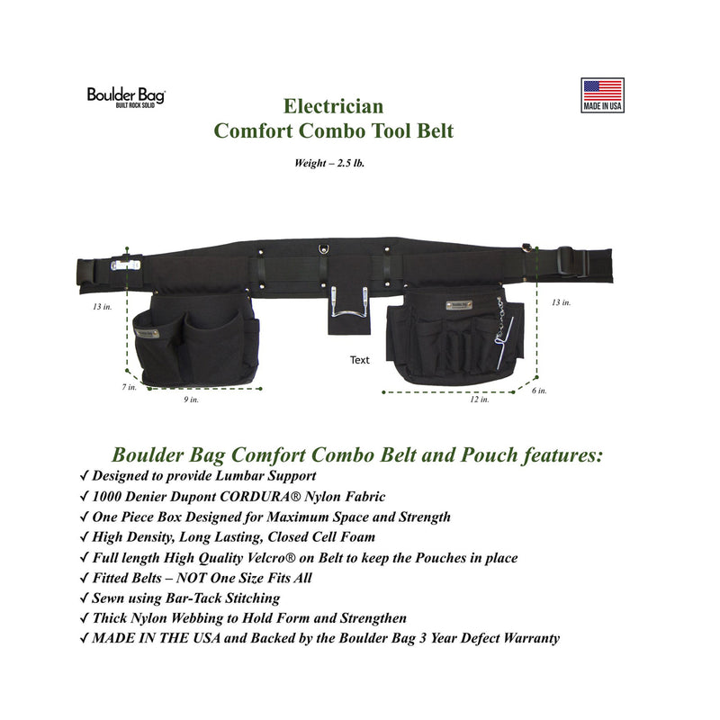 Boulder Bag Electrician Comfort Combo 25 Pocket Nylon Tool Belt, Black, Medium
