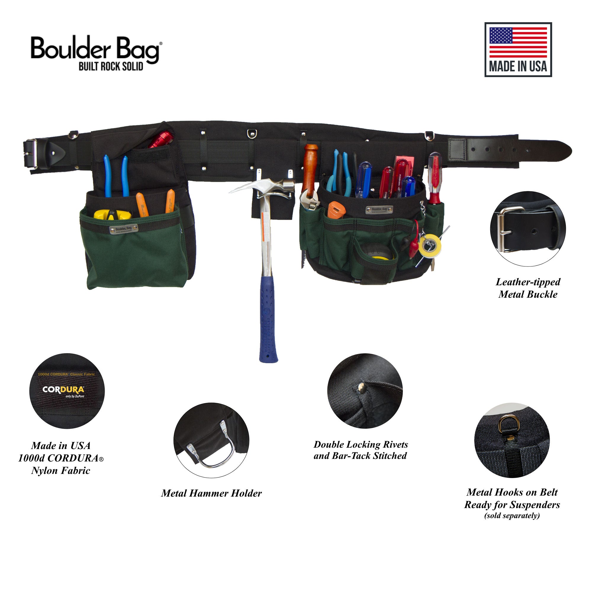 Boulder Bag Ultimate Comfort Combo 104 Electrician Tool Belt, 31-35", Green