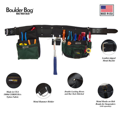 Boulder Bag Ultimate Comfort Combo 104 Electrician Tool Belt, 31-35", Green