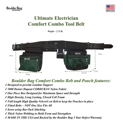Boulder Bag Ultimate Comfort Combo 104 Electrician Tool Belt, 31-35", Green