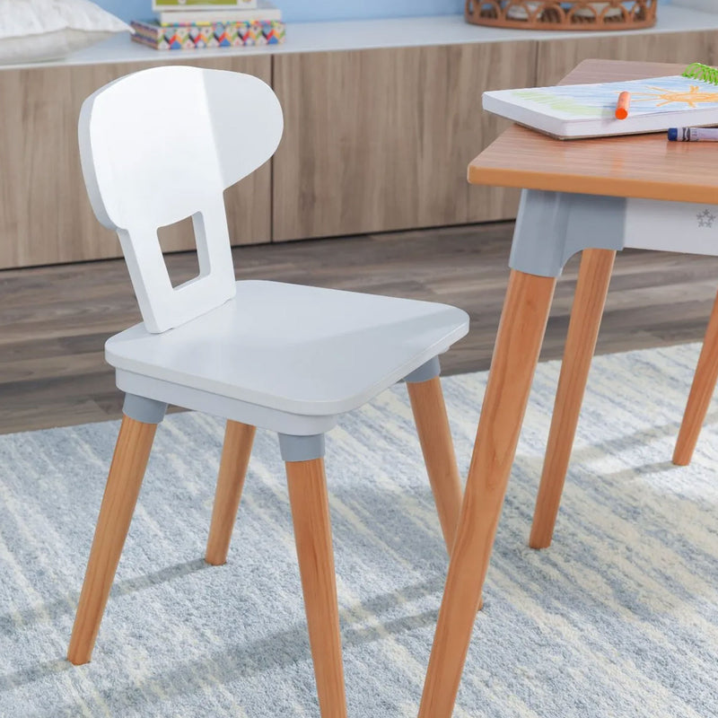 KidKraft 26196 Mid Century Kid Toddler Table and 4 Chair Set, Natural/White