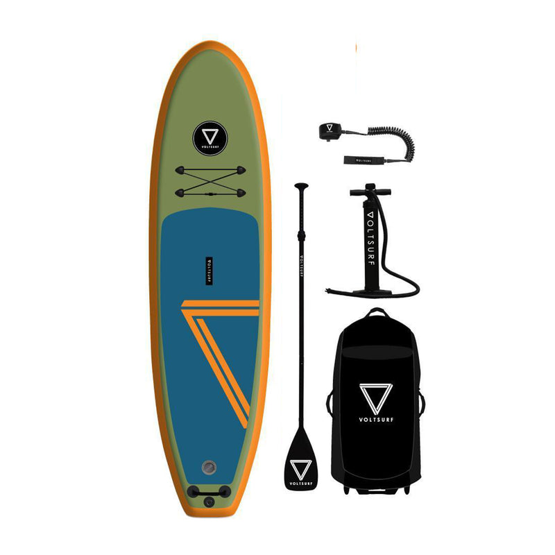 VoltSurf 10 Foot Class Act Inflatable SUP Stand Up Paddle Board Kit, Orange Rail