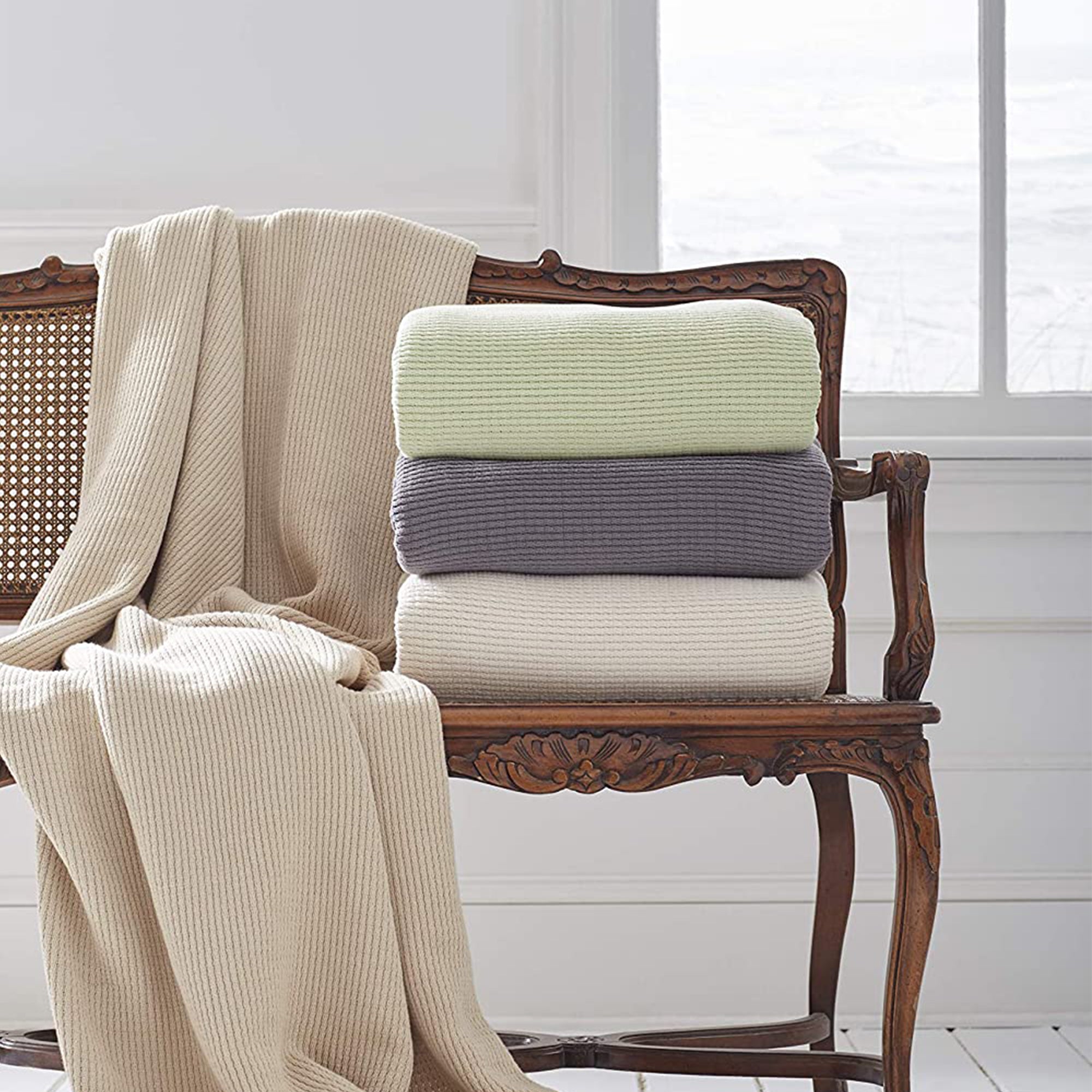 Grund Sea Pines 100 Percent Organic Woven Cotton Blanket, Driftwood (Open Box)