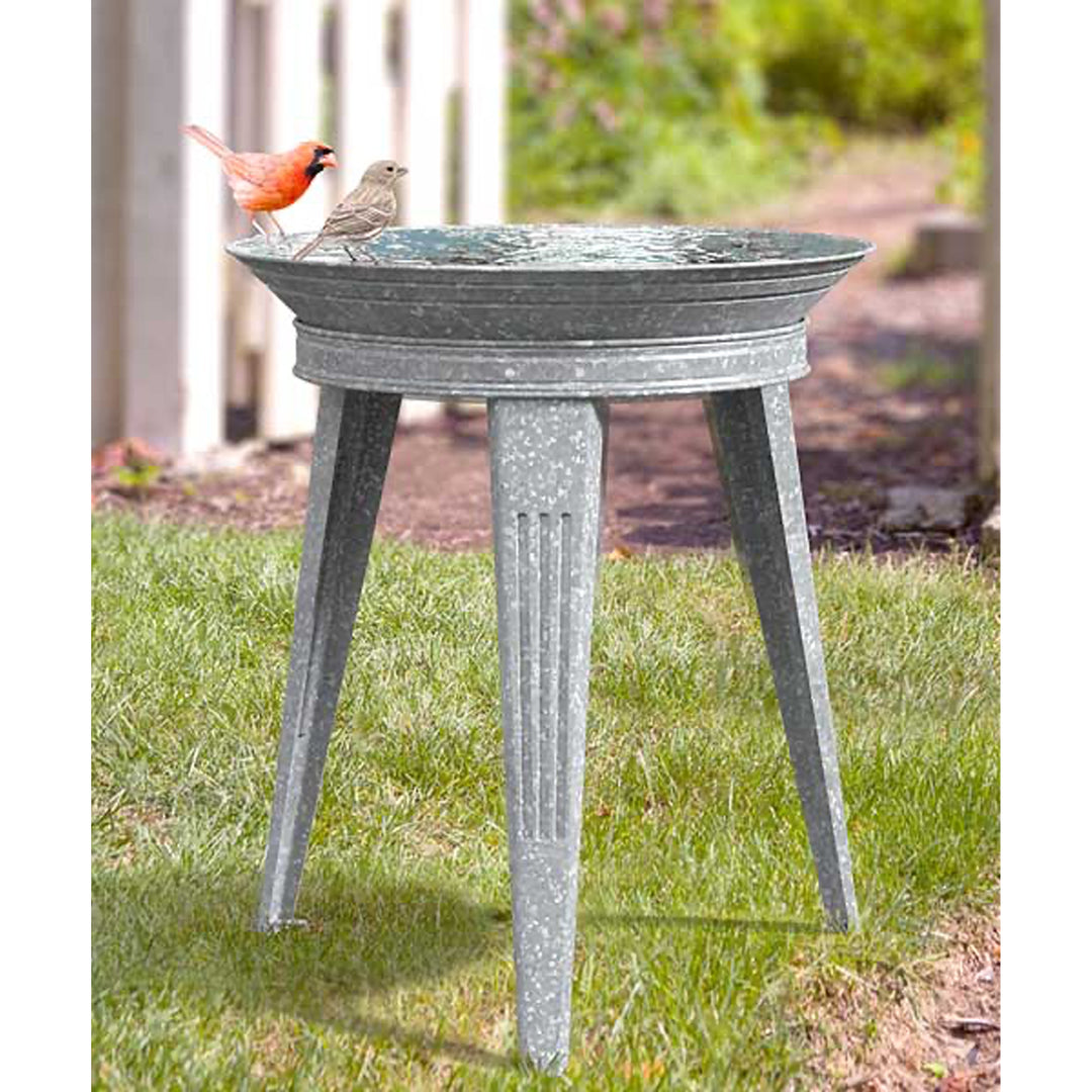 Panacea 82930 Galvanized Vintage Style Metal Bird Bath and Pedestal Stand, Gray