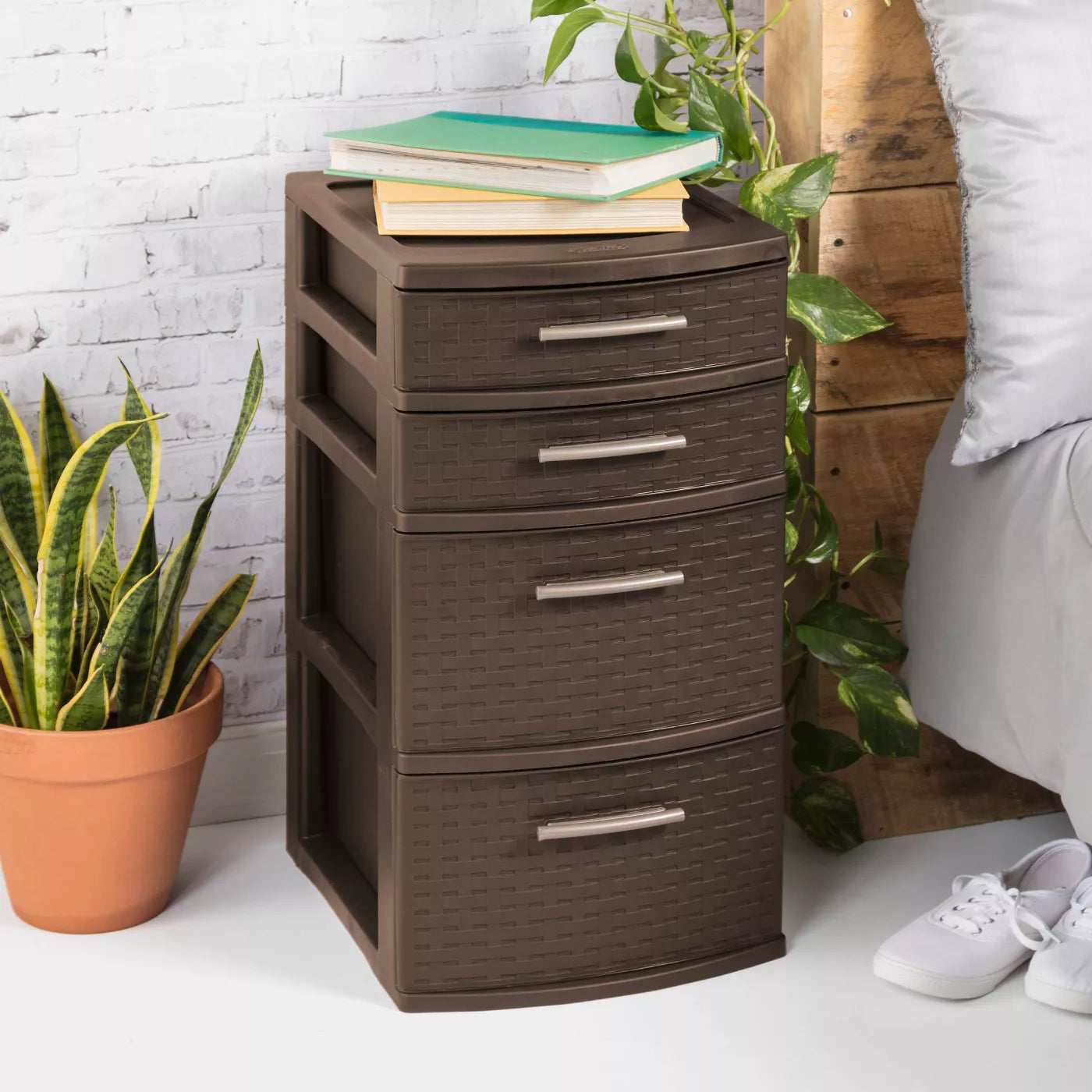 Sterilite 26226A02 4 Drawer Organizer Storage Tower with Medium Weave, Gray (Open Box)