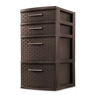 Sterilite 26226P02 4 Drawer Organizer Storage Tower with Medium Weave, Brown