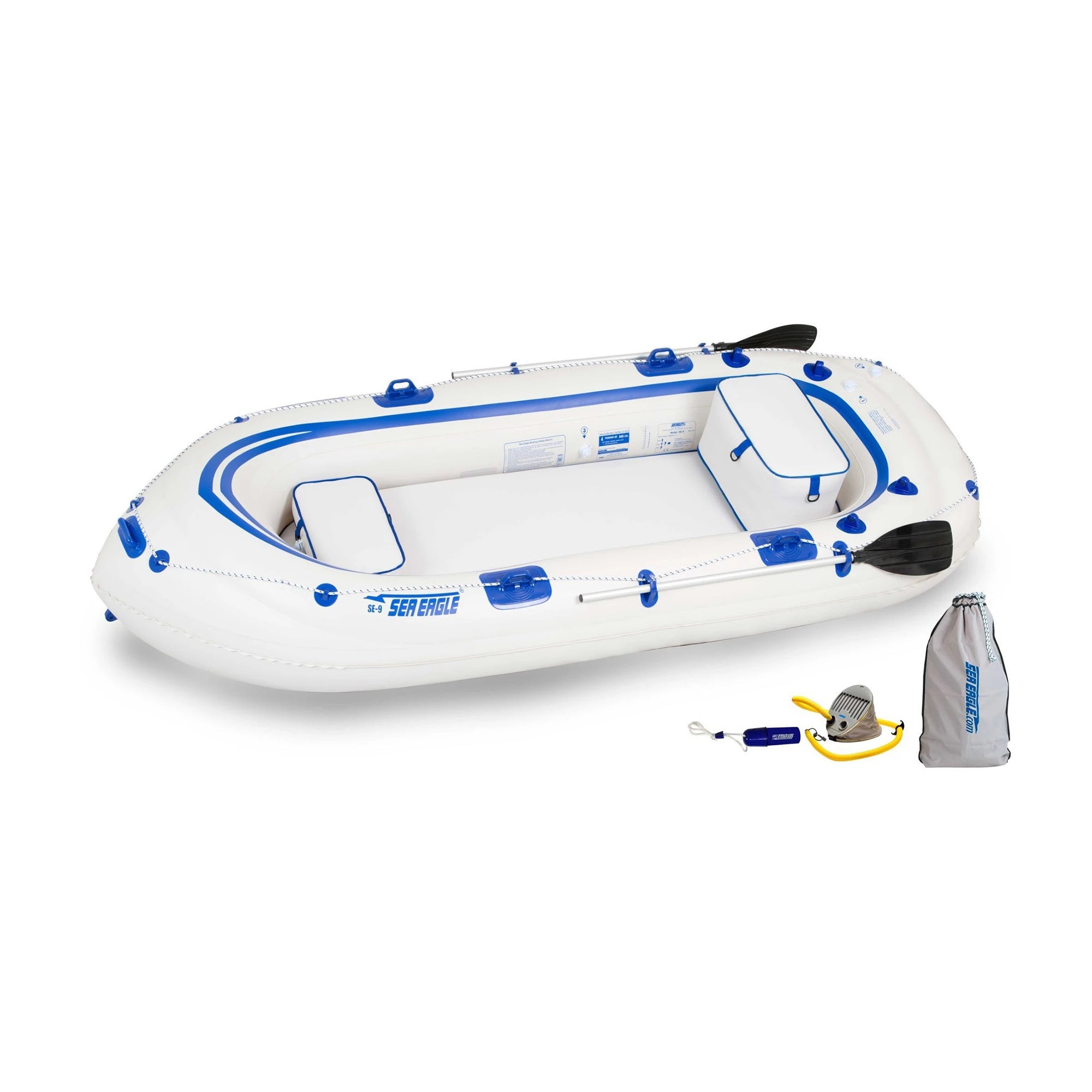Sea Eagle SE9K Inflatable 4 Person Motormount Boat Package with Removable Floor