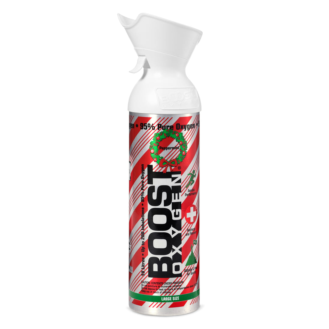 Boost Oxygen 10L Canned Oxygen Holiday Candy Cane Bottle, Peppermint (4 Pack)