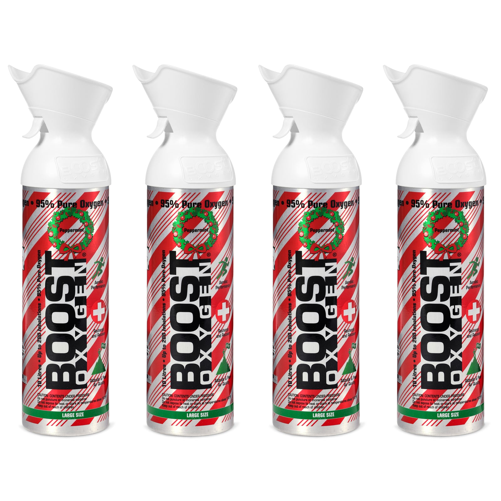 Boost Oxygen 10L Canned Oxygen Holiday Candy Cane Bottle, Peppermint (4 Pack) - VMInnovations