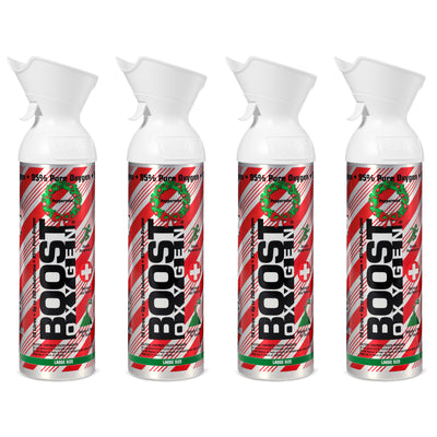 Boost Oxygen 10L Canned Oxygen Holiday Candy Cane Bottle, Peppermint (4 Pack) - VMInnovations