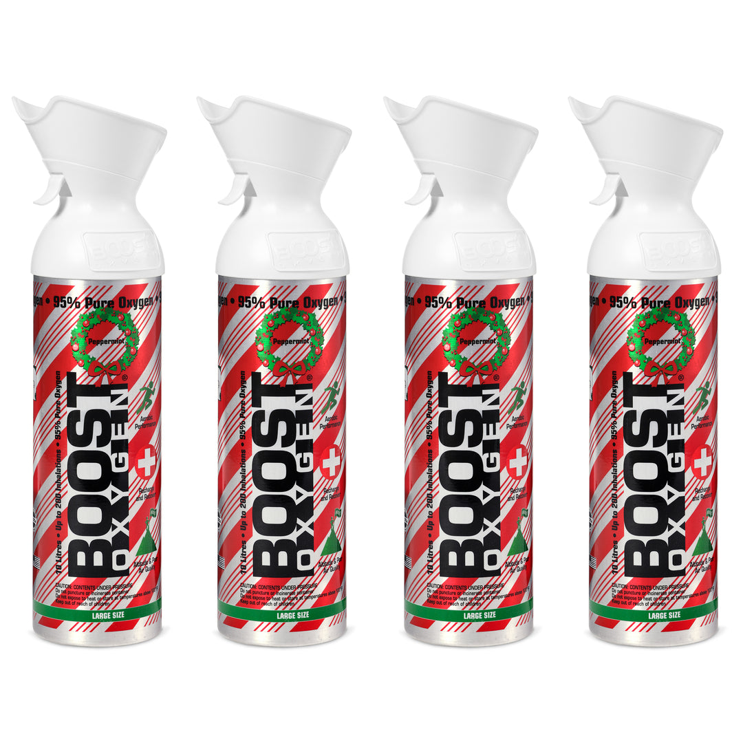 Boost Oxygen 10L Canned Oxygen Holiday Candy Cane Bottle, Peppermint (4 Pack)