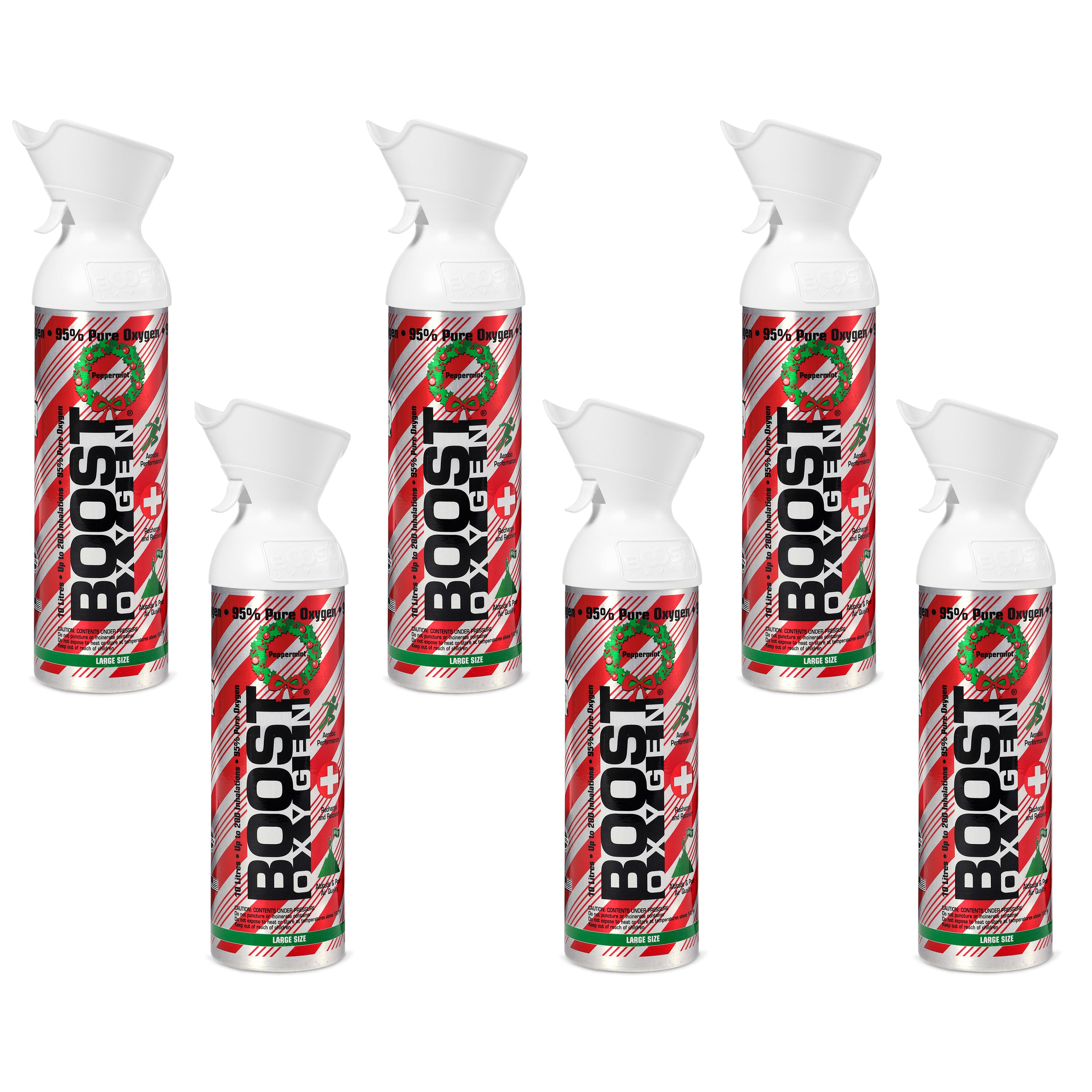 Boost Oxygen 10L Canned Oxygen Holiday Candy Cane Bottle, Peppermint (6 Pack) - VMInnovations