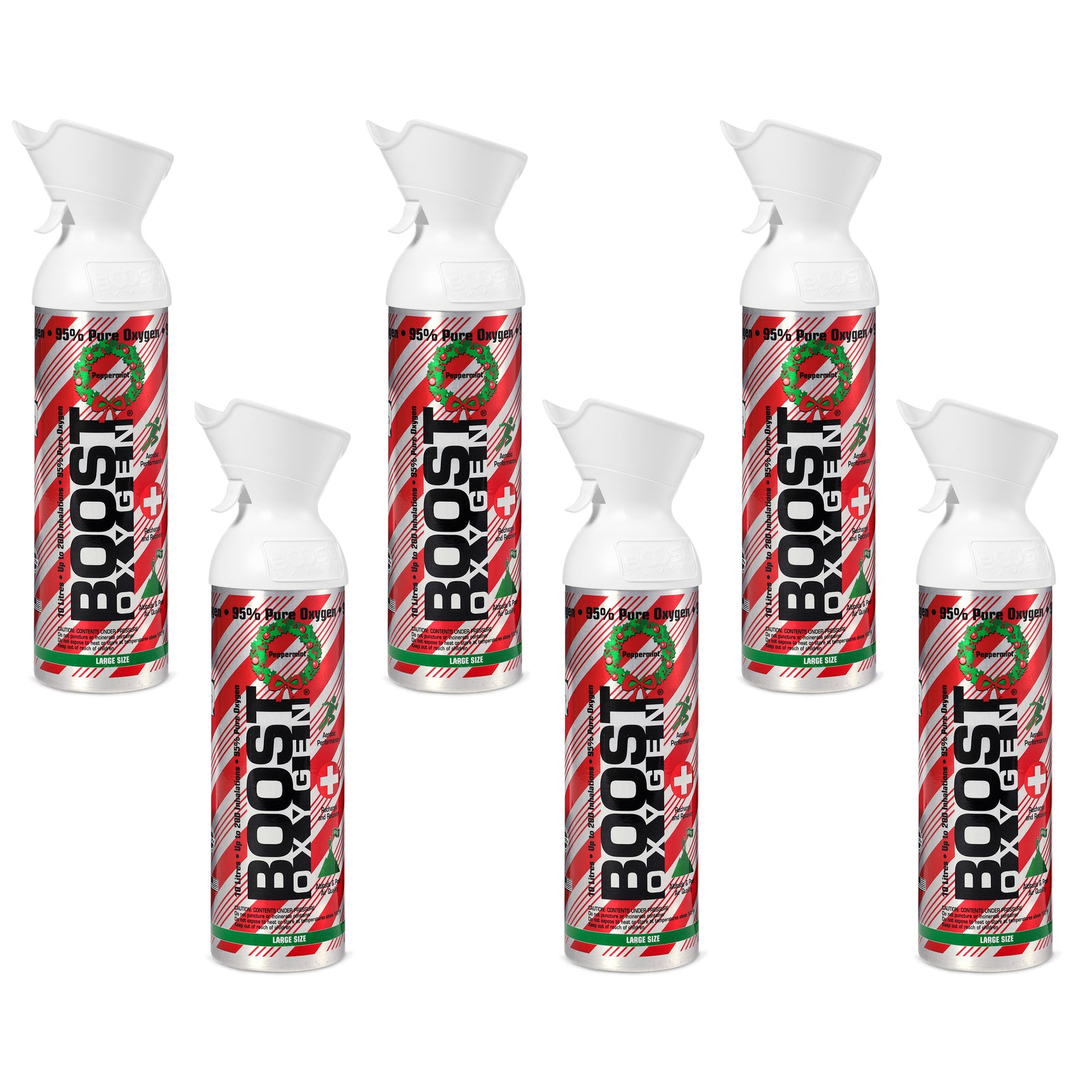 Boost Oxygen 10L Canned Oxygen Holiday Candy Cane Bottle, Peppermint (6 Pack) - VMInnovations