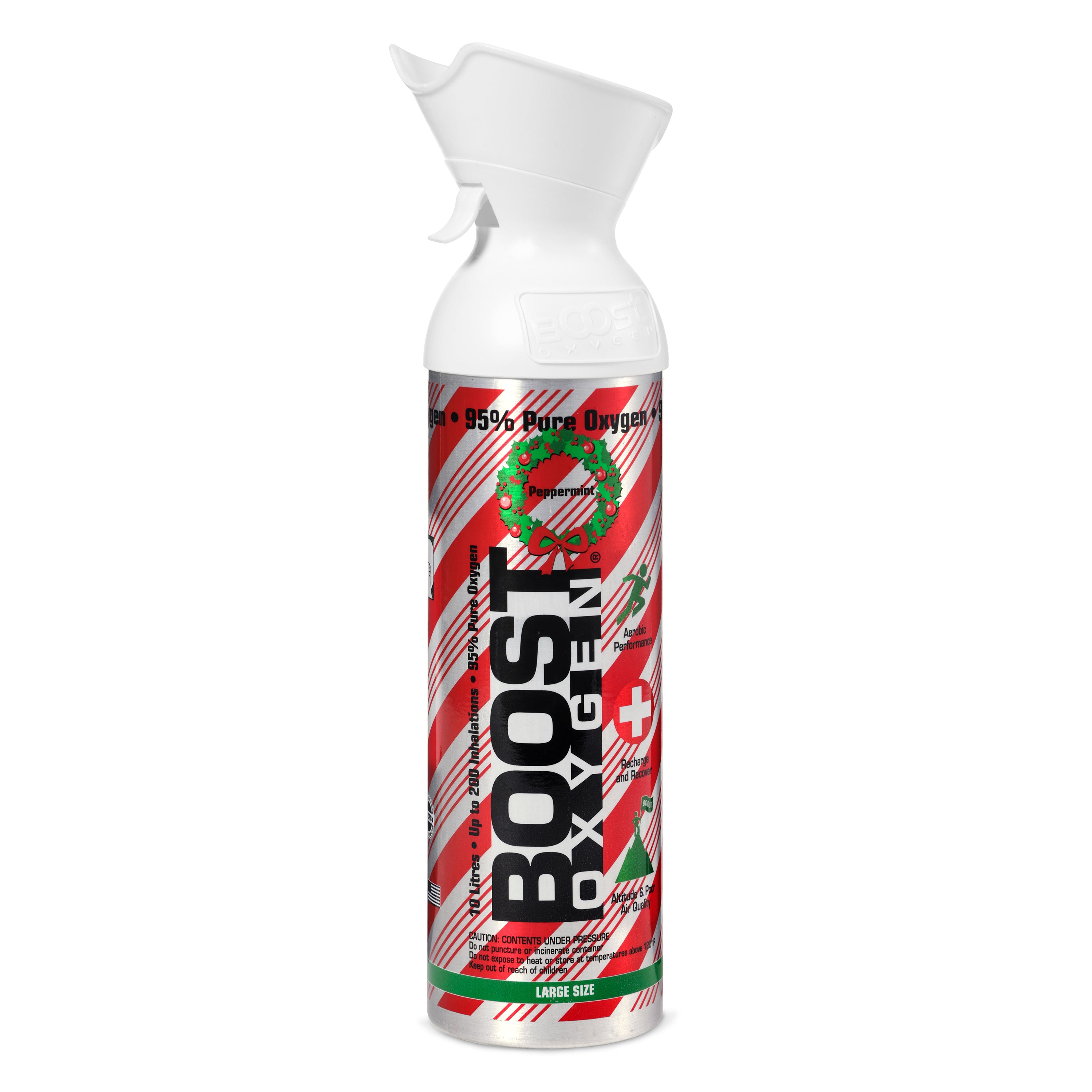 Boost Oxygen 10L Canned Oxygen Holiday Candy Cane Bottle, Peppermint (6 Pack) - VMInnovations