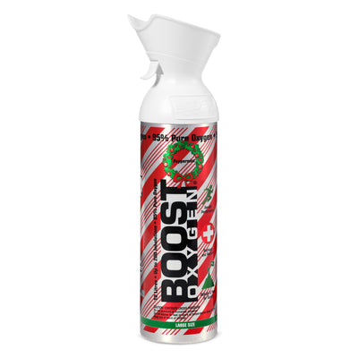 Boost Oxygen 10L Canned Oxygen Holiday Candy Cane Bottle, Peppermint (4 Pack) - VMInnovations