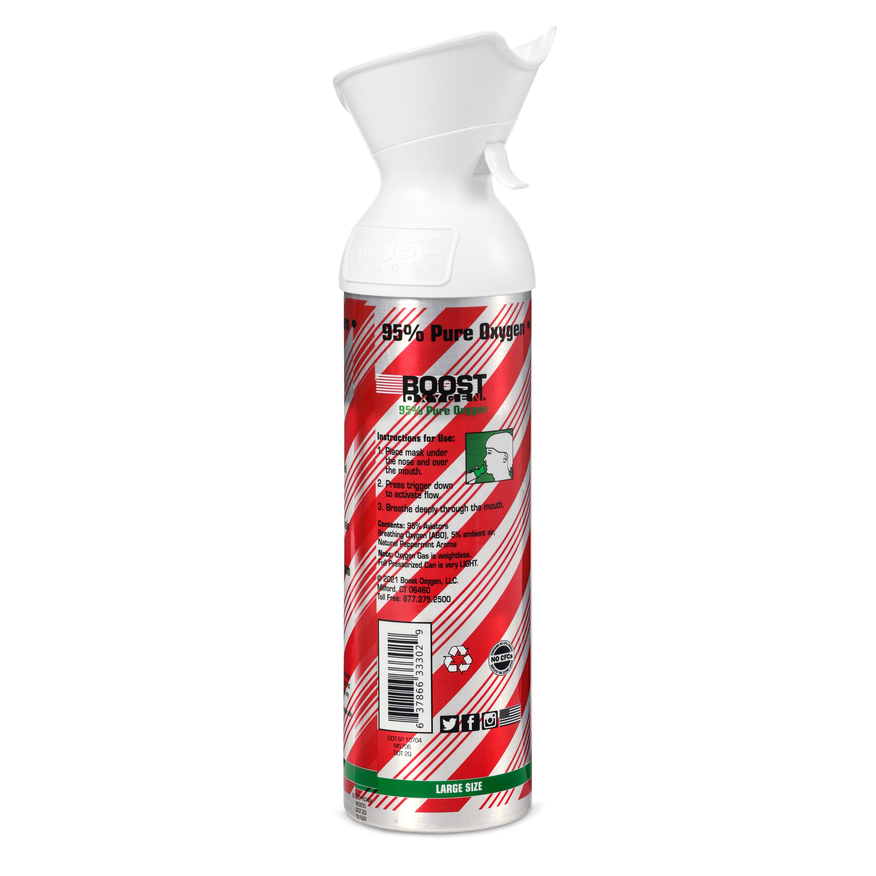 Boost Oxygen 10L Canned Oxygen Holiday Candy Cane Bottle, Peppermint (4 Pack) - VMInnovations