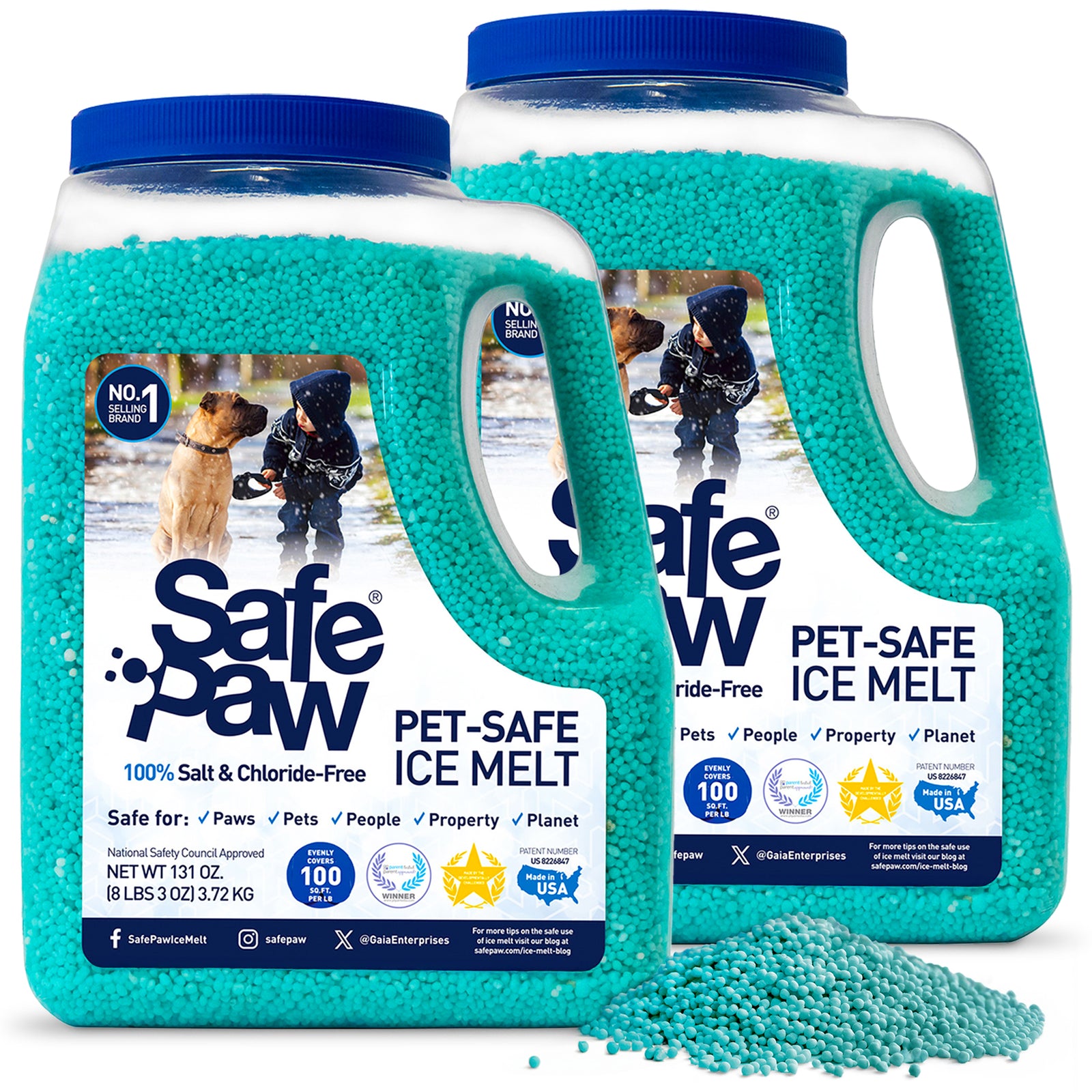 Safe Paw Pet Safe Ice Melt, 100% Salt and Chloride free with Traction Agent, Non-Toxic, Fast Acting, Lasts 3X Longer – 8 Lbs, 2 Pack - VMInnovations