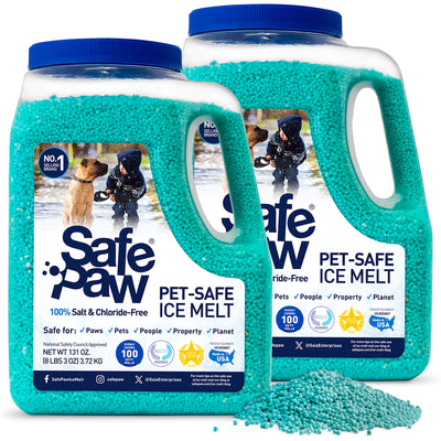Safe Paw Pet Safe Ice Melt, 100% Salt and Chloride free with Traction Agent, Non-Toxic, Fast Acting, Lasts 3X Longer – 8 Lbs, 2 Pack - VMInnovations