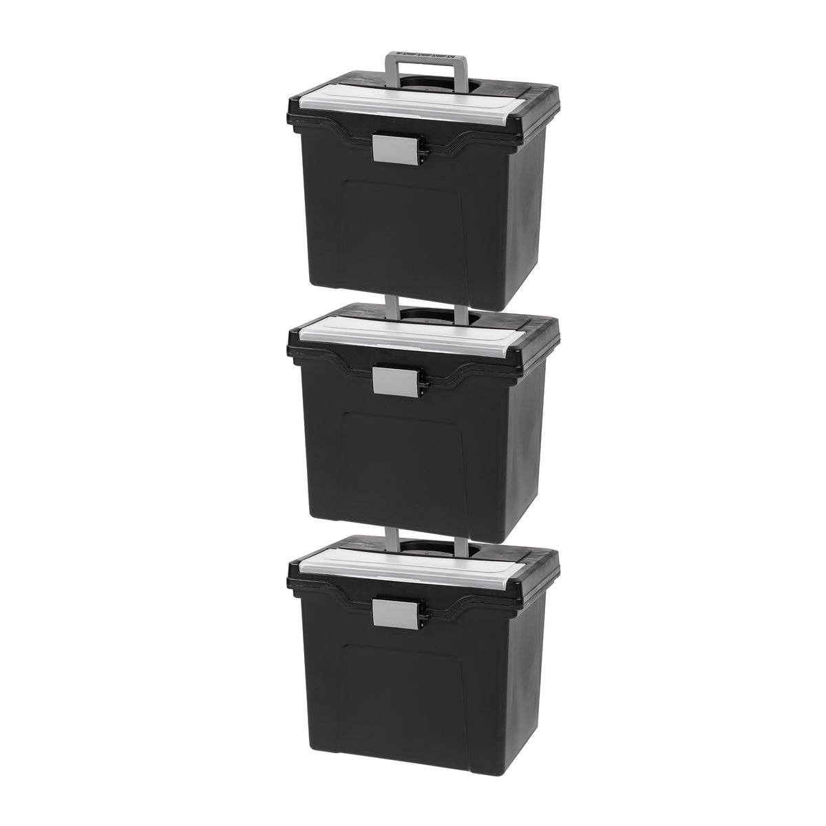 IRIS USA Letter Size Portable File Box with Organizer Lid, Black, Pack of 3