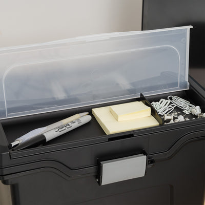 IRIS USA Letter Size Portable File Box with Organizer Lid, Black, Pack of 3