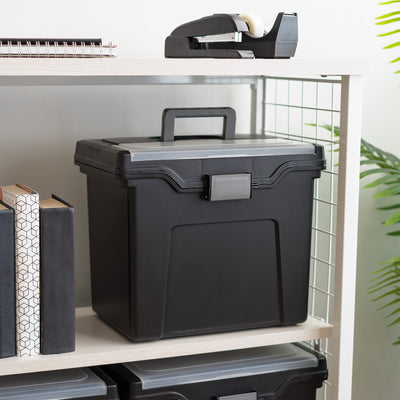 IRIS USA Letter Size Portable File Box with Organizer Lid, Black, Pack of 3