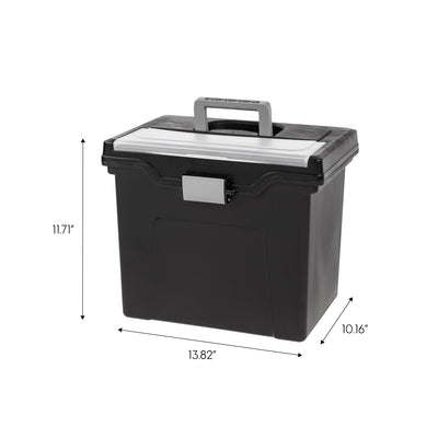 IRIS USA Letter Size Portable File Box with Organizer Lid, Black, Pack of 3