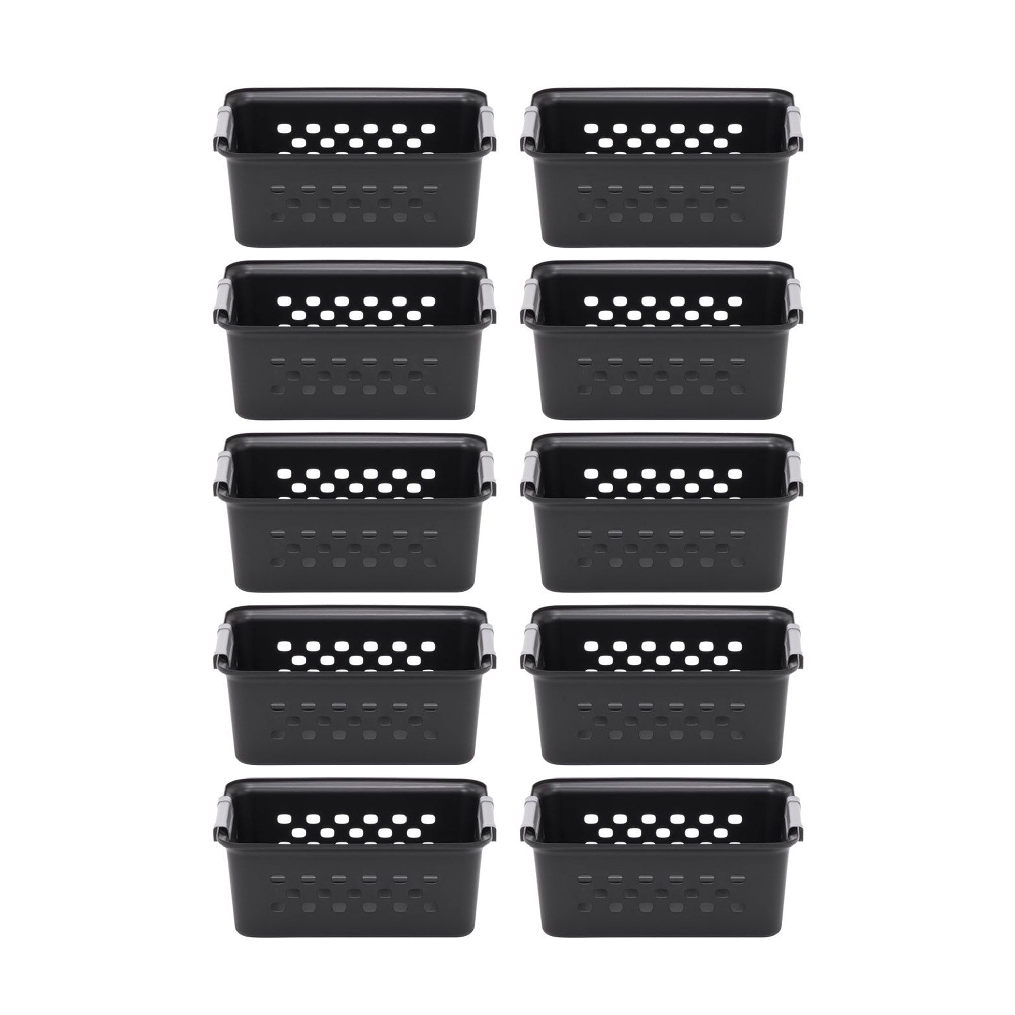 IRIS USA Plastic Storage Bin with Folding Handles, Black, Set of 10 (Open Box)