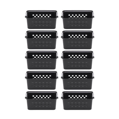 IRIS USA Plastic Storage Bin with Folding Handles, Black, Set of 10 (Open Box)