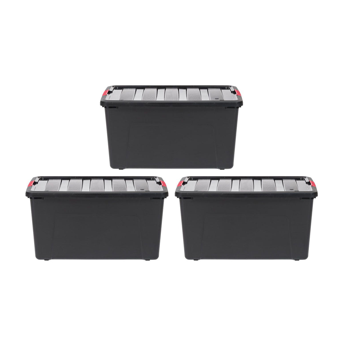 IRIS USA 70 Quart Stack & Pull Black Nesting Latching Storage Container, 3 Pack