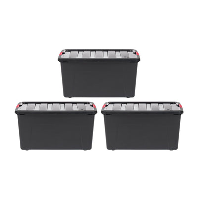IRIS USA 70 Quart Stack & Pull Black Nesting Latching Storage Container, 3 Pack