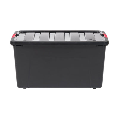 IRIS USA 70 Quart Stack & Pull Black Nesting Latching Storage Container, 3 Pack